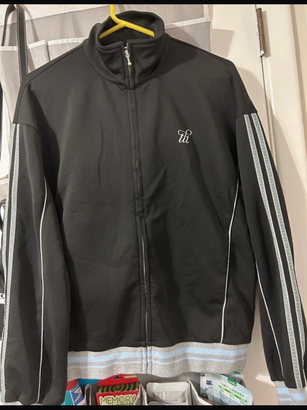 Black Track Jacket with Contrasting Stripes - unisex